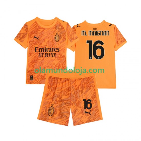 Camisola AC Milan Mike Maignan 16 Guarda-redes Criança Equipamento Terceiro 2025-2026 Manga Curta